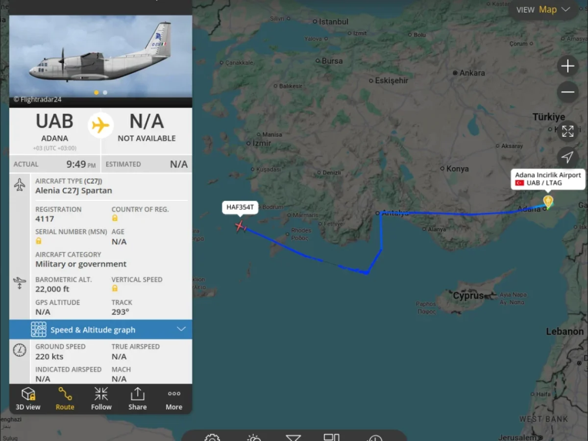 Ελληνικό μεταγωγικό αεροσκάφος C-27J προσγειώθηκε στη βάση του Ιντζιρλίκ